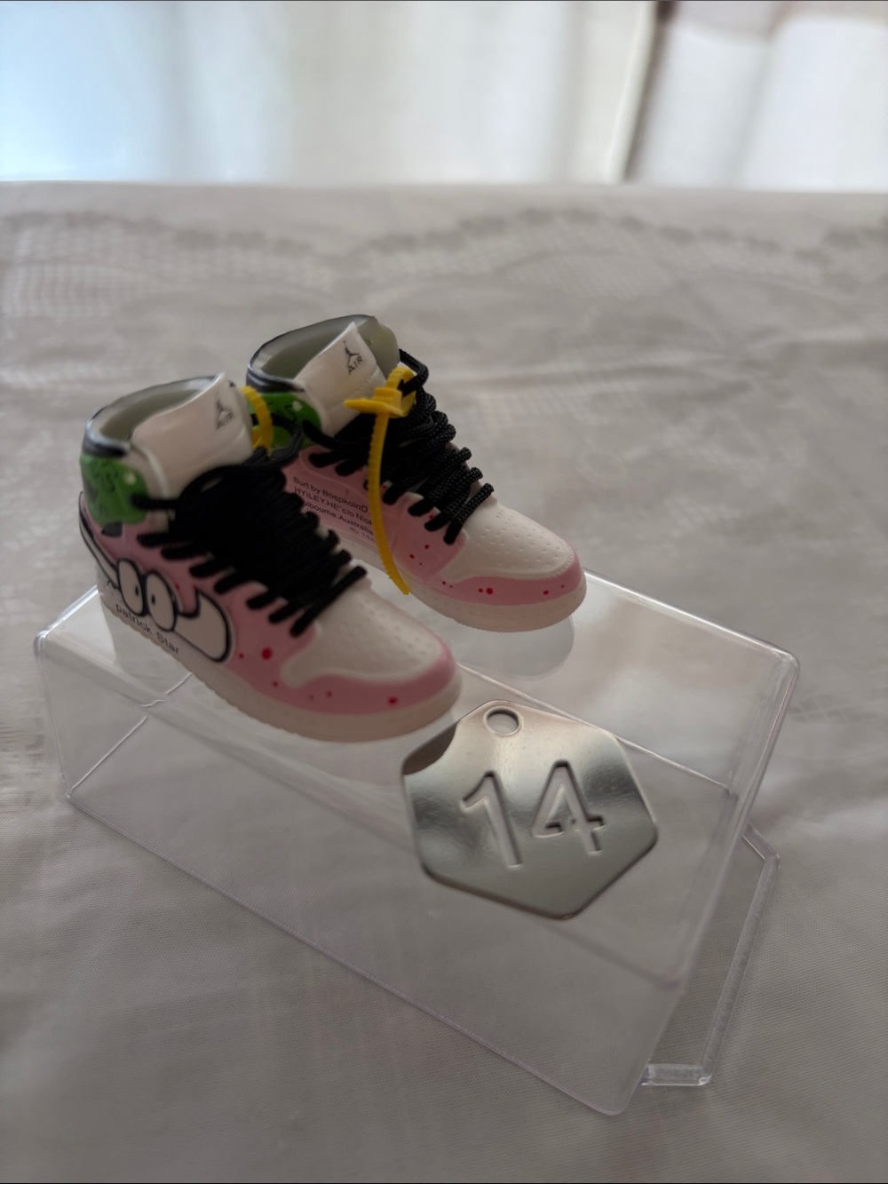 14, White and Pink Air High-Top Mini Sneakers with Black Laces